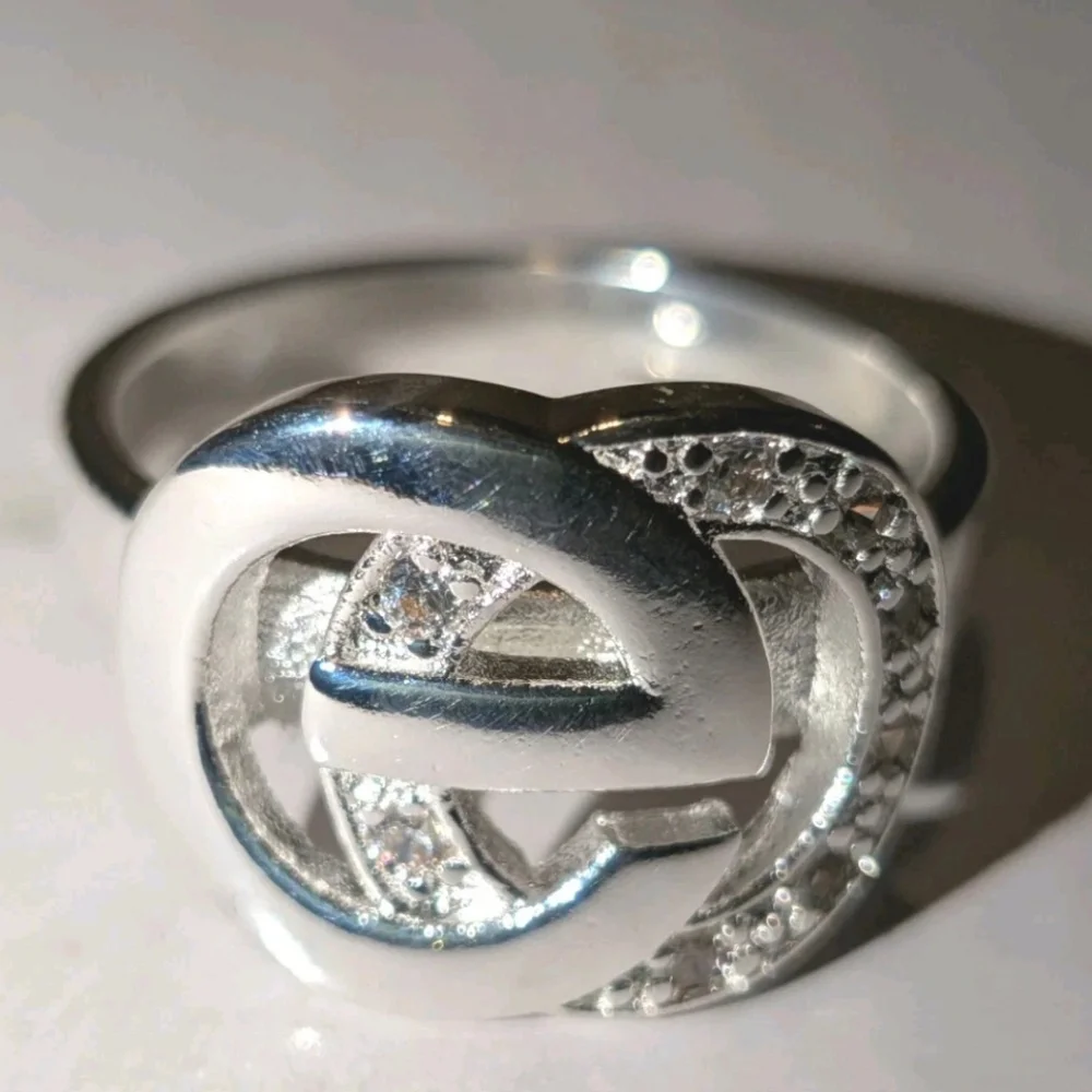 High Quality Women's CIRCLES Belt Buckle SIGNATURE Zirconia 925 Silver Ring Sz 8